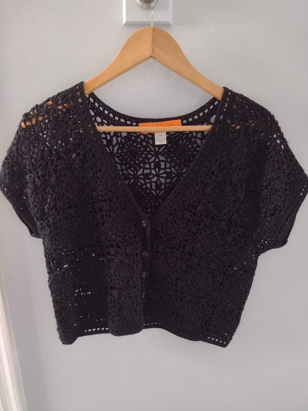 Black Crochet Silk And Cotton Button-Front Women’s Top